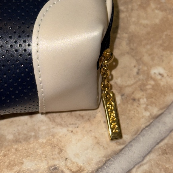 Guerlain Paris Cosmetic Make-up Skincare Bag Travel Pouch Navy Blue White Vinyl - Picture 5 of 14